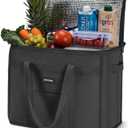 JUNGYOON Heavy-Duty Insulated Grocery Bags & Insulated Bag  Collapsible Cooler Bag with Zippered Top (15''x10''x10'', 1 Pack-Black-25L)