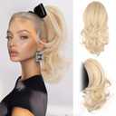 ZQIAN BEAUTY Claw Clip Ponytail Extension - 14 Inch Curly Ponytail Extension, Wavy Pony Tails Hair Extensions, Synthetic Hair Extensions Ponytail, Clip On Ponytails for Women (Color: Light Blonde)
