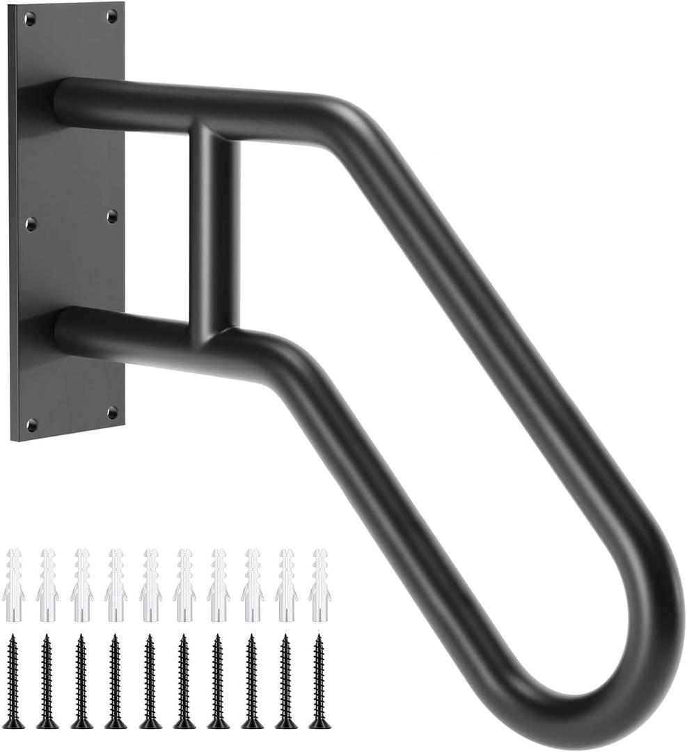 Handrails for Outdoor Steps, Sturdy Wall Mount Handrail for 1-3 Steps, 28.7" Stainless Steel Railing for Outdoor & Indoor, Garage, Porch, Yard and Garden Stairway,Black