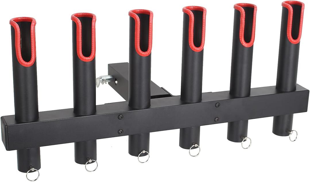 Fishing Rod Holder for Truck,Rod Holders for Fishing Stainless Steel Fishing Rod Rack with Reflective Warning Strip Fishing Pole Holder for 2" Hitch Receiver (6 Tube)