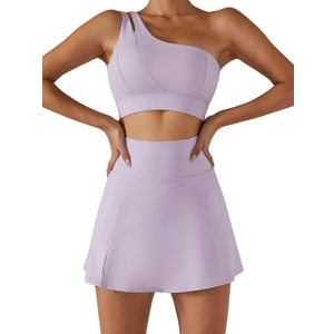 Women's Tennis Skirts Sport Bra Sets High Waisted Golf Skorts Skirt One Shoulder Sports Bra Running Workout Activewear in Lilac, XL