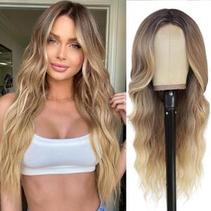 NAYOO Ombre Blonde Wig 28 Inch Middle Part Wigs for Women Synthetic Hair Long Wavy Wig for Daily Party/Halloween Use 26 Inch (Ombre Blonde)
