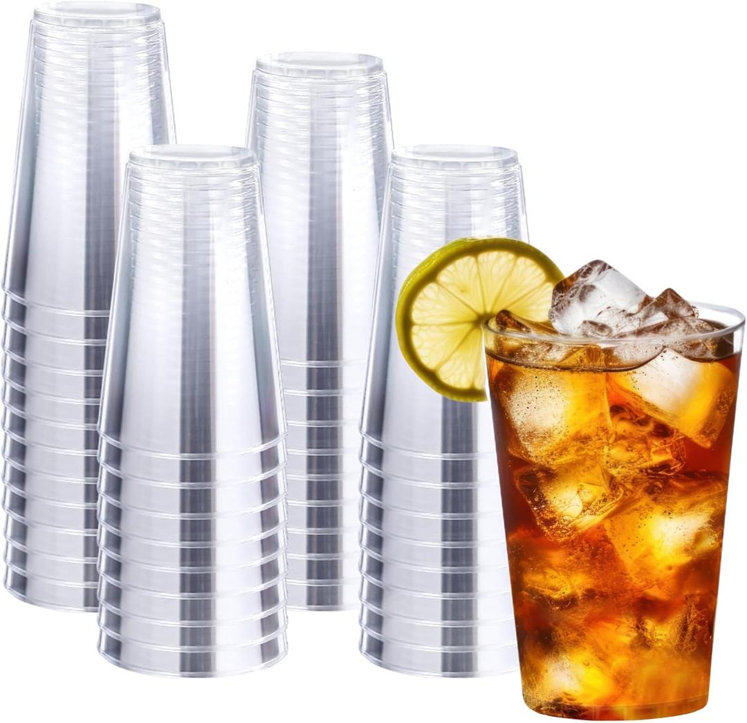 Lamosi 100 Pack 12 oz Clear Plastic Cups, Disposable Clear Plastic Cups, Fancy Clear Plastic Cocktail Cups for Wedding, Thanksgiving, Christmas, Parties