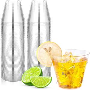 Byvivace 50Counts 9OZ. Clear Plastic Cups, Disposable Cups Classic 9 Ounce Squat Cups Party Tumblers Plastic Wine Glasses Disposable Party Wedding Events