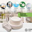 250 Piece (50 Sets) Biodegradable Paper Plates Set (EXTRA LONG UTENSILS), Disposable Dinnerware Set, Eco Friendly Compostable Plates & Utensil include Plates, Bowls, Forks, Knives and Spoons