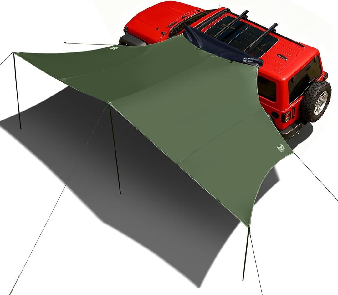 TIMBER RIDGE 19x9.8ft Retractable Car Awning with Blackout Coating, 186ft Roof Rack Pull-Out Sun Shade Overland Camping, UPF50+ Waterproof Sun Shelter for Vehicle/Truck/Jeep/SUV/Van Green