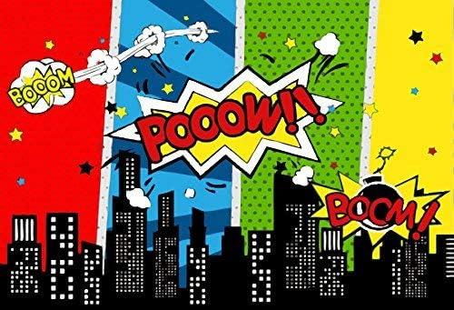 Yeele 10x8ft Cartoon Comic City Super Hero Photography Backdrop Vinyl Humor Abstract Superhero Baby Shower Photo Background For Girl Kid Birthday Party Photo Video Shoot Studio Prop Wallpaper