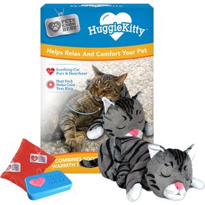 Pets Know Best HuggieKitty Cuddly Cat Toy, Soothing Sound & Warmth Help Relax & Comfort Your Pet- Purr & Heartbeat, Heating Pack- Grey