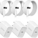 20W Fast Charger,3 Pack USB-C Port Charger with Type c-c Cablefor i Phone 17/16/15, i Pad and More (3 Pack White)