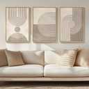 Framed Neutral Modern Minimalist Wall Art for Living Room, 3 Piece Boho Abstract Canvas Prints Artwork for Walls, Mid Century Boho Neutral Geometric Paintings for Bedroom Hallway Wall Decor, 16x24 In, 16" W x 24" H x 3Pcs