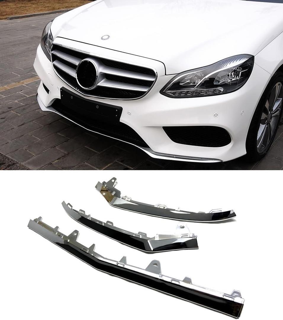 Front Bumper Chrome Trim Molding Compatible With Mercedes-Benz E Class 2014-2016 W212 E250 E350 E400 E500 E550 Does Not Fit 2 Door Coupe, L:A2128852774,R:A2128852874,MID:A2128852674