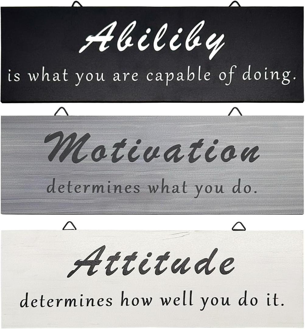 3 Pcs Motivational Wall Signs, Rustic Wooden Inspirational Plaques, Office Wall Decor for Home Office Coworker Gift (Simple Color)