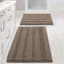 Bathroom Rugs Sets 2 Piece Non Slip Thick Shaggy Chenille Bathroom Rug Mat Set Extra Soft and Absorbent Striped Floor Rugs, Machine-Washable, Taupe Brown
