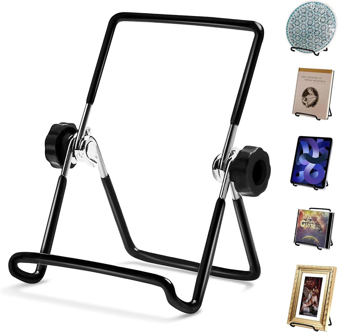 Plate Stands for Display and Book Stand,Adjustable Portable Holder Stand, Magazine Rack, iPad Stand,2Pack 7Inch Metal White Frame Holder for Picture, Decorative Plate, Cookbook, Photo EaselsBlack