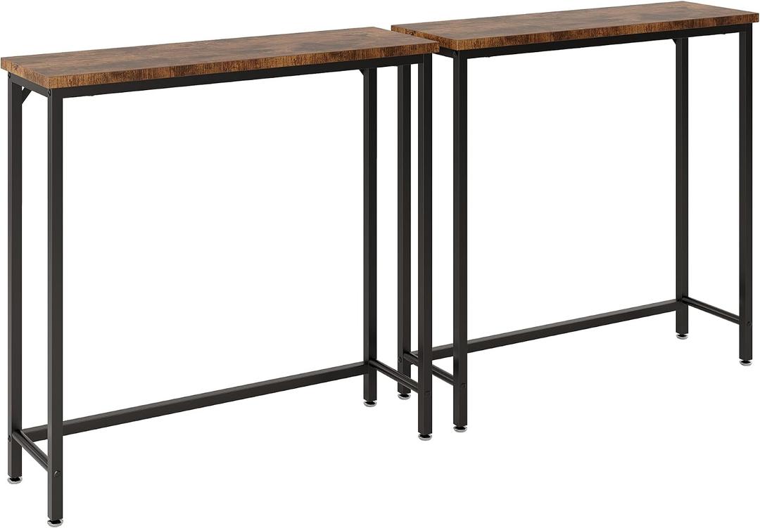 2 Pack Narrow Entryway Console Table & Sofa Side Table - Industrial Hallway Table for Small Spaces, Behind Couch Table, Multi-Functional Living Room Bedroom Office,Brown, 29.5" x 9.4" x 29.5"
