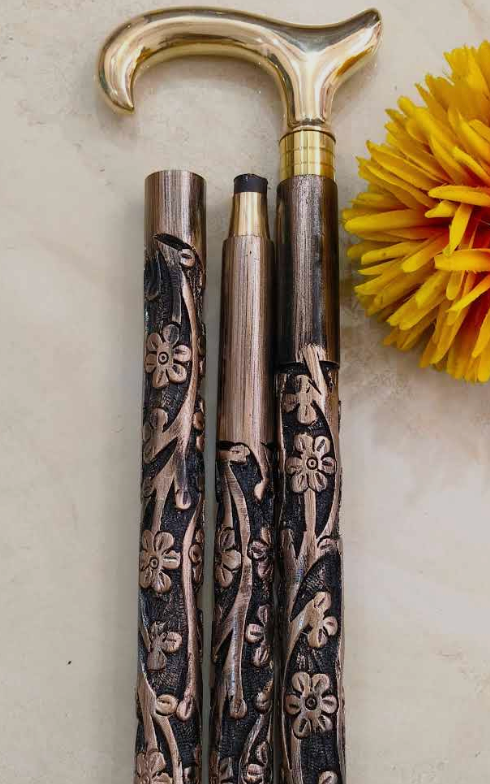 Brass Derby Handle Walking Cane Wooden Cane Stick - Made of Rosewood & Brass (Ornate Chrome)