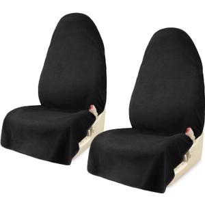 Car Seat Covers 2pcs Black Waterproof Towel Car Seat Cover Universal Fit for Most Trucks SUV Fitness Athletes Pets Gym and Water Sport