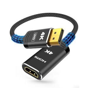Highwings 4K DisplayPort to HDMI Adapter, Uni-Directional DP to HDMI Adapter Converter Cable Male to Female, HDMI Adapter Compatible with Laptop Desktop HDTV Monitor Projector, Black, Passive
