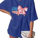 4th of July Shirts Women Patriotic Shirt Oversized American Flag Bow Tshirt Independence Day Short Sleeve Tee Tops, M