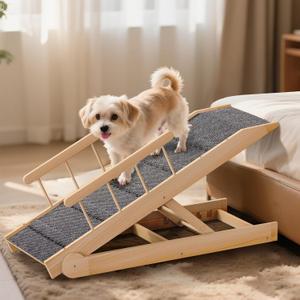 Dog Ramp for Bed, 47" Long Non-Slip Portable Pet Ramp for Small Large Dogs, Wooden Adjustable Dog Ramps for Bed, Couch, Car -Non Slip Carpet Surface and Foot Pads, Height from 12" to 24", Up to 200LBS