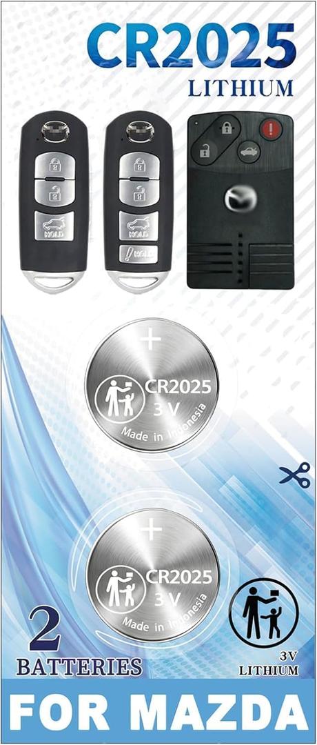 Key Fob Battery Replacement for Mazda (2009-2020) 3 6 CX-3 CX-5 CX-9 MX-5 Miata Remote Fob Battery CR2025