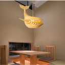 Wood Whale Fish Shaped Pendant Light Fixture,1-Lights Creative Chandelier, Woven Ceiling Hanging Light for Kitchen Island Nursery Living Room Hotel Lobby Reception Room