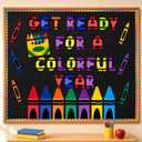 4 x 44 Pcs Crayon Classroom Bulletin Board Decorations Get Ready for Colorful Year Crayon Paper Cutouts for Back to School Classroom Teacher Students Chalkboard Door Wall Decor Supplies