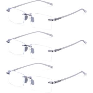 TERAISE Rimless Reading Glasses Comfortable Lightweight Frameless Reader Men Women Blue Light Blocking Computer Eyeglasses (Grey)