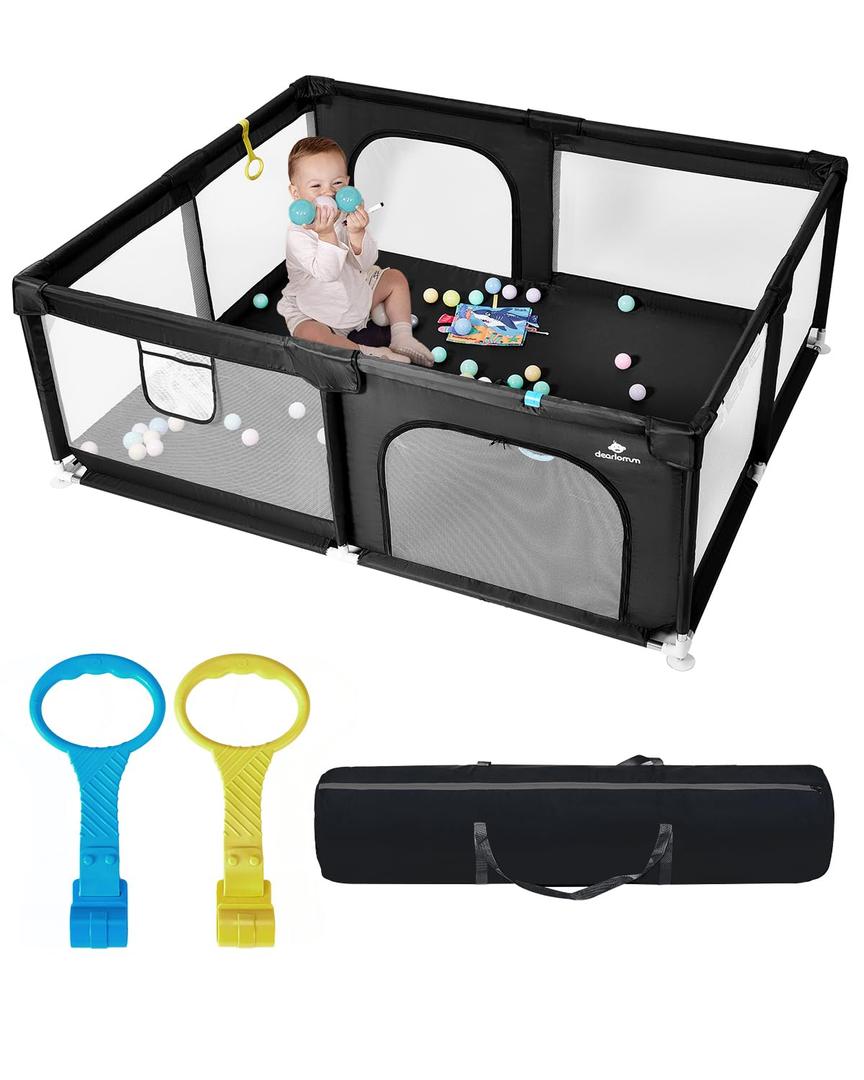 71" x 59" Extra Large Baby Playpen for Babies and Toddlers, Safe Activity Center with Soft Play Fence, Indoor Safety Yard, Easy to Assemble and Clean (Black)