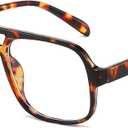 Mirkcittle Retro Square Aviator Blue Light Blocking Glasses for Women Men Oversized Pilot Eyeglasses Fake Nerd Frame