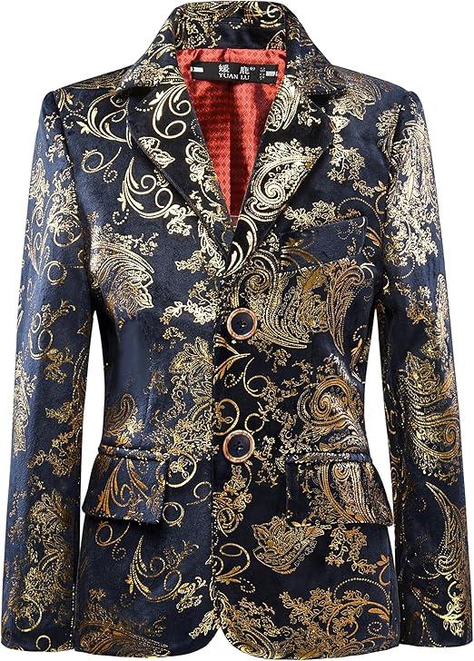 YuanLu Suits for Kids Boy Suit 5 Pieces Outfit Set Formal Prom Birthday Tuxedo Slim Dresswear Gold Size 14