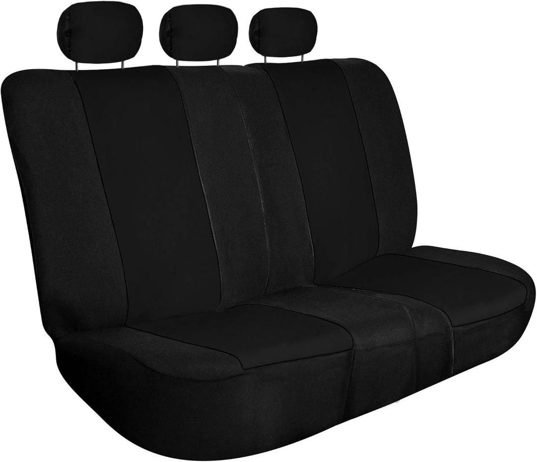 FH Group Back Seat Cloth Car Seat Cover - Universal Fit Rear Seat Covers for Cars with Rear Split Bench, Car Interior Accessories for SUV, Sedan, Van, Black