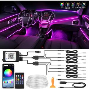 MICTUNING Car LED Interior Strip Light, 8 in 1 RGB Multicolor with 400 inches Fiber Optic Ambient Lighting Kits with Remote and APP Control, Car USB LED Strip Lights with Music Sync Mode