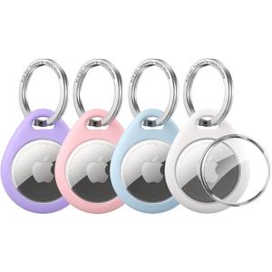 UNBREAKcable 4 Pack Macaron Colored for Apple AirTag Holder [Hold Air Tag Securely] [Easy to Install] Protective Case Waterproof TPU Shell with 304 Stainless Steel Key Ring Keychain