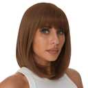Onpep Auburn Bob Wigs with Bangs for Women Short Straight Shoulder Length Heat Resistant Synthetic Wig Light Golden Brown Natural Looking for Daily Cosplay Party
