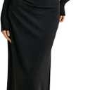 GORGLITTER Women's Lace One Shoulder Bodycon Maxi Dress Ruched Long Sleeve Asymmetrical Neck Long Patchwork Dresses Black Medium