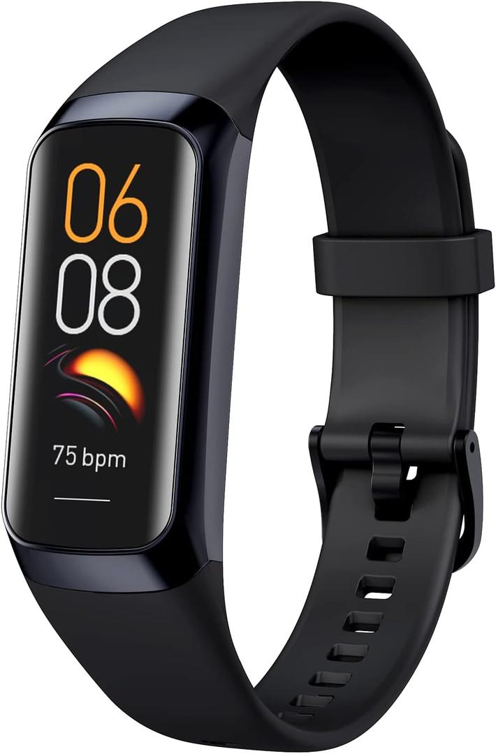 Smart Band for Men Women, 1.1'' AMOLED Color Screen, Activity Tracker with 25 Sport Modes, Heart Sleep Monitor, 3 ATM Water Resistant, Fitness Watch Compatible with iOS & Android (Black)