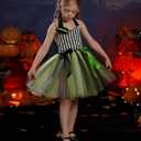 IBTOM CASTLE Kids Girl Halloween Costume Short Sleeve Ruffle Tulle Tutu Dress Fairy Fancy Dress up Festival Suit (11-12 Years, Black&striped)