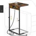 C Shaped End Table with Charging Station, Adjustable Height Side Table for Couch, Small Side Table, 33.2'' Tall Couch Tables that Slide Under, Tv Tray End Table for Living Room, Rustic Brown, 15.92''L x 11.86''W x 20.35-33.2"H