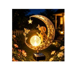 Solar Garden Decor Outdoor Statue, Moon Fairy Garden Figurines with Dog Design for Mom Women Grandma Solar Stake Lights for Patio, Yard, Lawn, Pathway (Warm White)