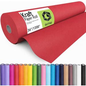 GUTAG 36" x 1200" (100') Kraft Paper Roll for Craft Bulletin Board Paper Art Table Covering Crafting Gift Wrapping Bouquet Packing Parcel 70GSM 50LB (Red, 36x1200)