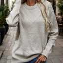 Womens Crew Neck Long Sleeve Knitted Sweaters Solid Color Loose Trendy Casual Dressy Sweater Apricot XL