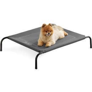 Bedsure Outdoor Elevated Dog Beds for Small Dogs, Portable Indoor & Outdoor Cooling Raised Cot Pet Hammock Bed with Skid-Resistant Feet, Frame with Breathable Mesh, Grey, 35 inches