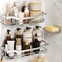 OMAIRA 3-Pack Shower Caddy with Soap Holder, Adhesive Rustproof No-drill Strudy Loading Inside Shower Organizer Shelves Rack Storage Bathroom Organization for Smooth Wall Glass Tile, Silver (X-Large)