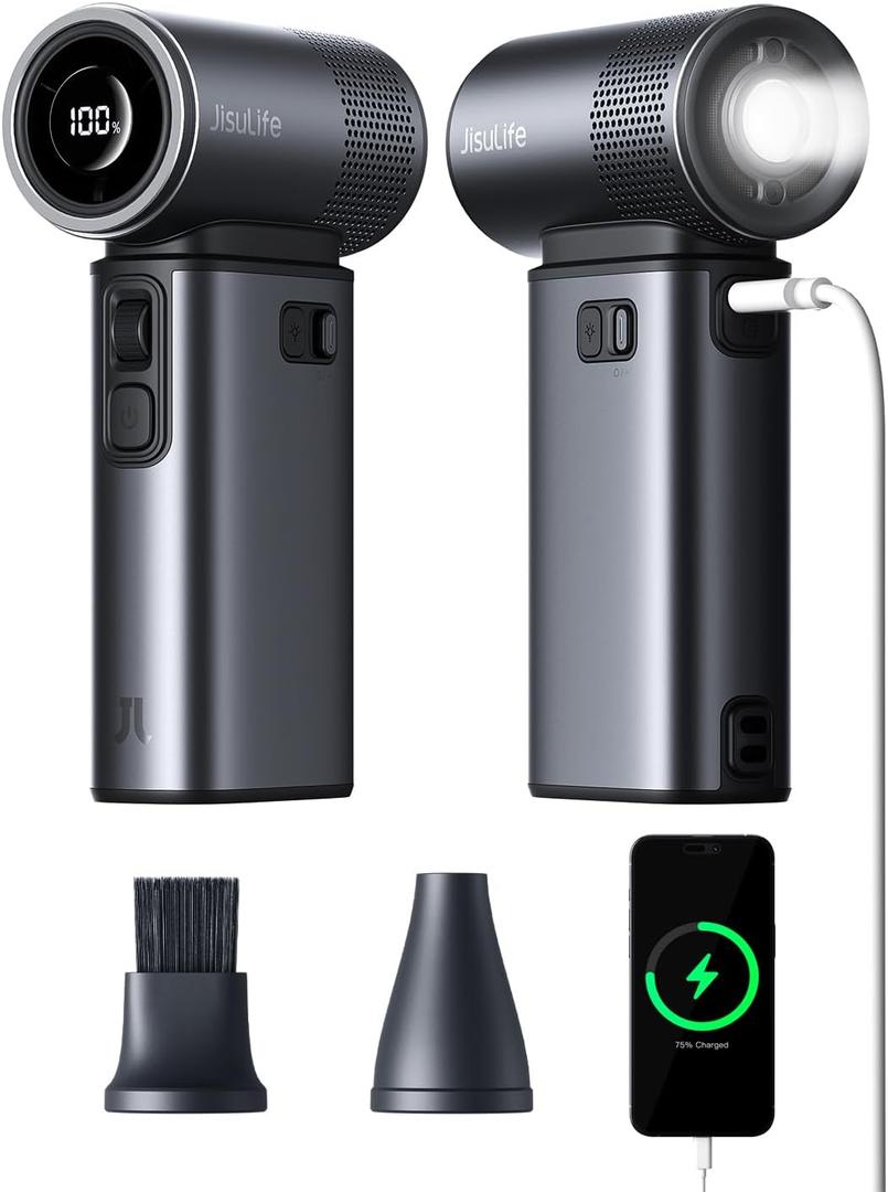 JISULIFE Portable Handheld Fan Ultra2, 9000mAh Max 25 Hrs, 5 IN 1, 100 Speed Turbo Fan Rechargeable 18W Power Bank with Flashlight, Metal Shell Multi-Function Travel Essentials Gifts for Men-Grey