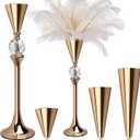 VIJIV Gold Flower Vase for Centerpiece Table Decorations Wedding Reception Decor, 21.3 Inch Tall Metal Vase for Feather Flower Holder Stand Floral Arrangement Gatsby Party Dinner Event Hotel (Large)