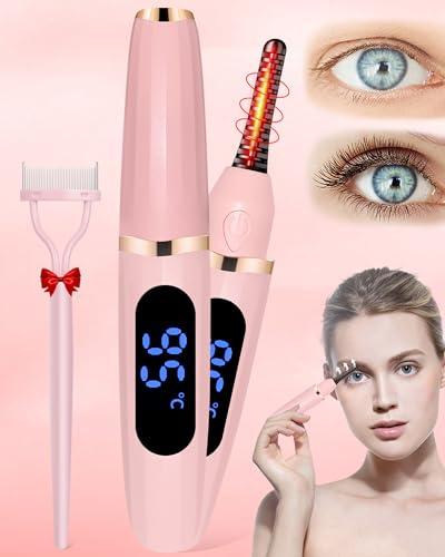 Heated Eyelash Curlers - Eye Lash Curler Heat - Mini Electric Eyelash Curler with LED Display 3 Temp Settings USB Rechargeable Natural Curling 24H Long Lasting for Women Makeup Tools Gifts