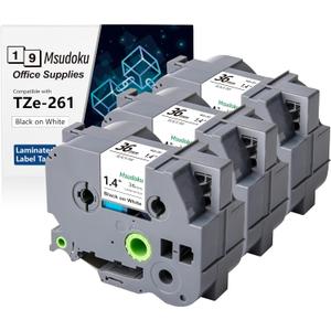 Tape 3 Pack TZe-261 TZe261 TZe 261 TZ 36mm 1.42 Inch Laminated White Tape, Compatible with Brother Label Maker P Touch Tape for PT 530 550 3600 P900W Label Makers, Black on White