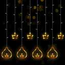 Riakrum 2 Pcs 8.2 ft Diya Lights Diwali String Lights Curtain 120 LED Lights Indoor Light Lamps for Diwali Decorations for Home Wall Window Indian Wedding Garden Bedroom Outdoor Christmas Party Gift