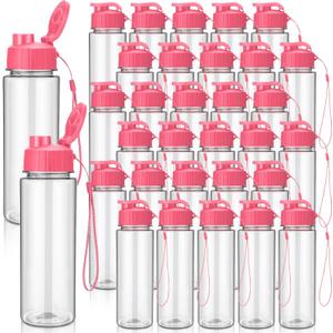 Maxcheck 30 Pieces Water Bottle Bulk 17 oz Plastic Sports Water Bottles Bulk with Handle Strap Lightweight Leakproof Drink Flip Top for Adults Fit Gym(Classic Style,Pink)